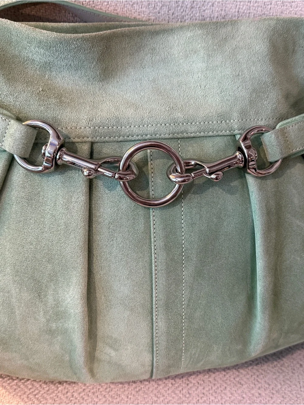 Coach Pale Green Suede Hobo with Silver Hardware